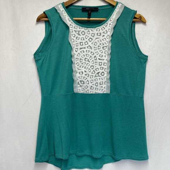 BCBG MAX AZRIA Sleeveless Round Neck Front Lace Detail Blouse Women Small Green - Picture 1 of 10